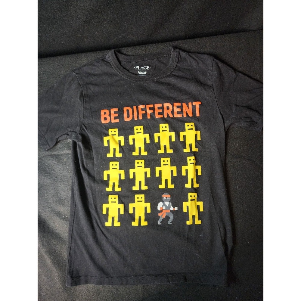 CHILDRENS PLACE Boys Short Sleeve T-Shirt Ninja Dare Be Different Black  M 7/8